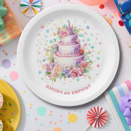 Pastel verjaardagstaart verjaardag papieren bordje