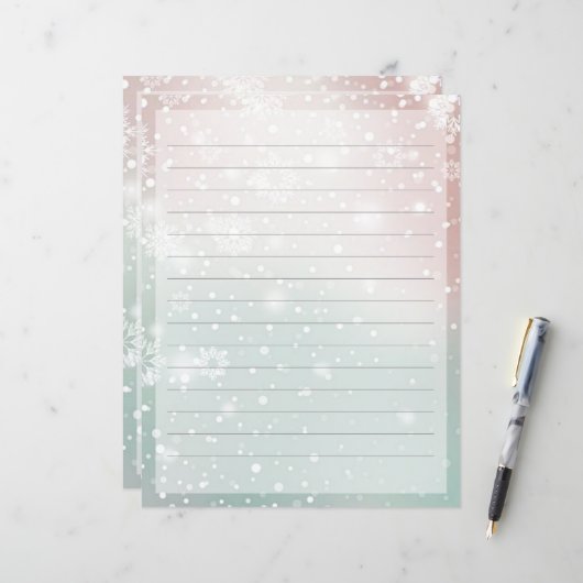 Pastel verloop sneeuw Kerst stationery papier (Voorkant / Achterkant in situ)