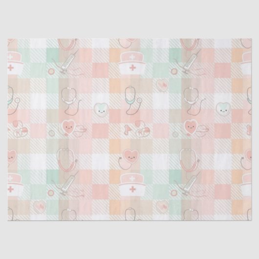 Pastel Verpleegsters Leven Geruit Patroon Tissuepapier (Voorkant)