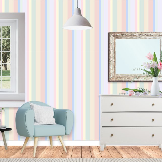 Pastel Verticaal Gestreept Kleurrijk Patroon Behang (Pretty wallpaper with vertical stripe pattern in ice cream pastel colors)