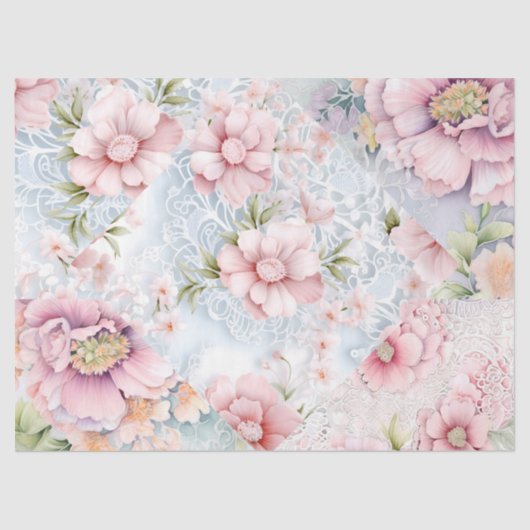 Pastel Victoriaans Bloemen & Kant Decoupage Tissuepapier (Voorkant)