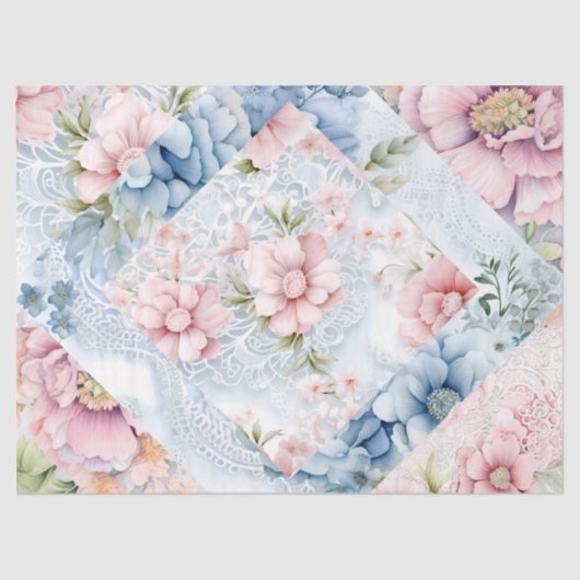 Pastel Victoriaans Bloemen & Kant Lagen Decoupage Tissuepapier (Voorkant)
