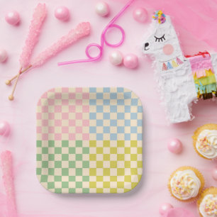 Pastel Vier Check geruit patroon Papieren Bordje
