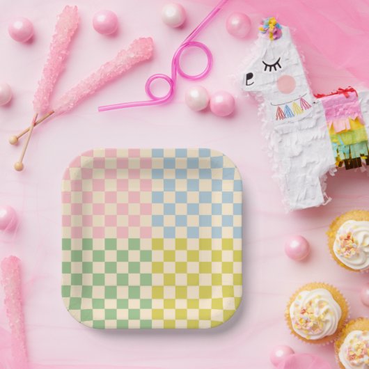 Pastel Vier Check geruit patroon Papieren Bordje (Feest)