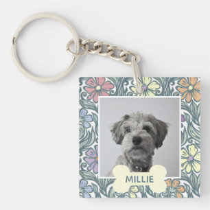 Pastel Vintage Bloem Motief Met Honden Foto Sleutelhanger
