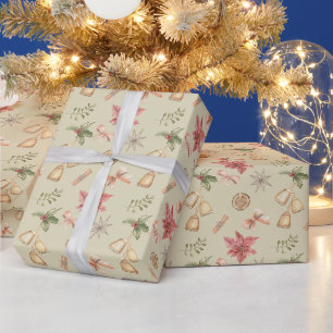 Pastel Vintage Kerst Ornament en Elements Cadeaupapier