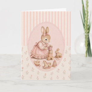 Pastel Vintage Konijnenmeisje Wenskaart Kaart