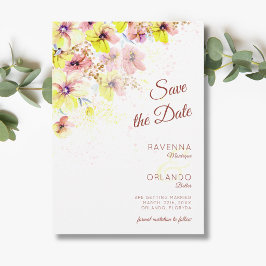 Pastel Viola Perzik Geel Bloem Romantische Trouwda Save The Date