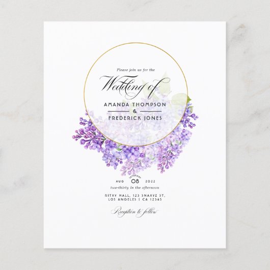 Pastel Violet and Gold Geometric Herbarium Wedding Flyer (Voorkant)
