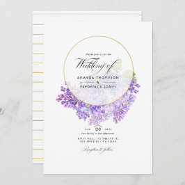Pastel Violet and Gold Geometric Herbarium Wedding Kaart