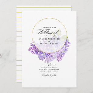 Pastel Violet and Gold Geometric Herbarium Wedding Kaart