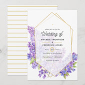 Pastel Violet and Gold Geometric Herbarium Wedding Kaart (Voorkant / Achterkant)