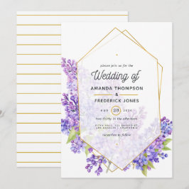 Pastel Violet and Gold Geometric Herbarium Wedding Kaart