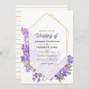 Pastel Violet and Gold Geometric Herbarium Wedding Kaart