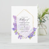 Pastel Violet and Gold Geometric Herbarium Wedding Kaart (Staand voorkant)