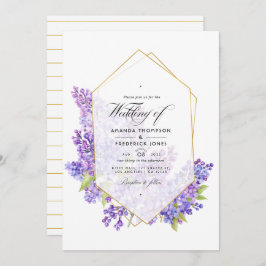 Pastel Violet and Gold Geometric Herbarium Wedding Kaart