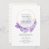 Pastel Violet and Gold Geometric Herbarium Wedding Kaart (Voorkant / Achterkant)