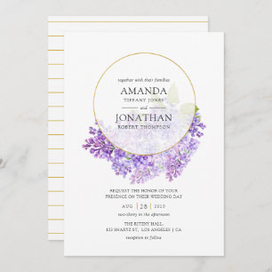 Pastel Violet and Gold Geometric Herbarium Wedding Kaart
