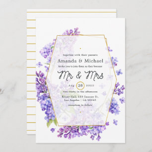 Pastel Violet and Gold Geometric Herbarium Wedding Kaart