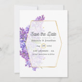 Pastel Violet and Gold Geometric Herbarium Wedding Save The Date (Voorkant)