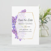 Pastel Violet and Gold Geometric Herbarium Wedding Save The Date (Staand voorkant)