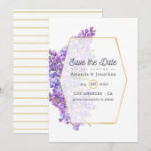 Pastel Violet and Gold Geometric Herbarium Wedding Save The Date (Voorkant / Achterkant)