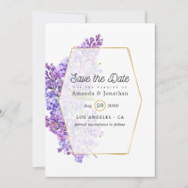 Pastel Violet and Gold Geometric Herbarium Wedding Save The Date