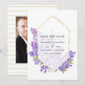 Pastel Violet and Gold Geometric Herbarium Wedding Save The Date (Voorkant / Achterkant)