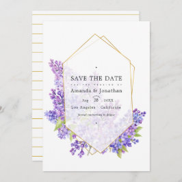 Pastel Violet and Gold Geometric Herbarium Wedding Save The Date