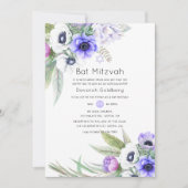 Pastel Violet en Plum Bloemen Bat Mitzvah Kaart (Voorkant)