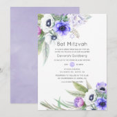 Pastel Violet en Plum Bloemen Bat Mitzvah Kaart (Voorkant / Achterkant)