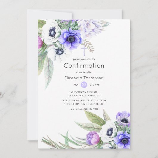 Pastel Violet en Plum Bloemen Bevestiging Kaart (Voorkant)