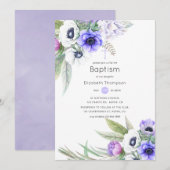 Pastel Violet en Plum Bloemen Doop Kaart (Voorkant / Achterkant)