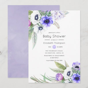 Pastel Violet en Plum Floral Baby shower Kaart