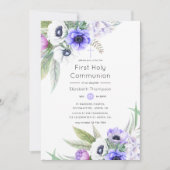 Pastel Violet en Plum Floral Heilige Communie Kaart (Voorkant)