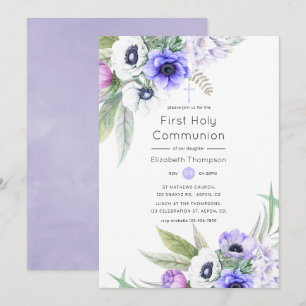 Pastel Violet en Plum Floral Heilige Communie Kaart