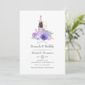 Pastel Violet Floral Brunch en bubbelbaar Vrijgeze Kaart (Staand voorkant)
