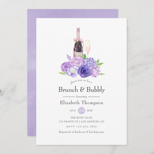 Pastel Violet Floral Brunch en bubbelbaar Vrijgeze Kaart (Voorkant / Achterkant)