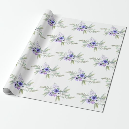 Pastel Violet Floral Cadeaupapier (Uitgerold)