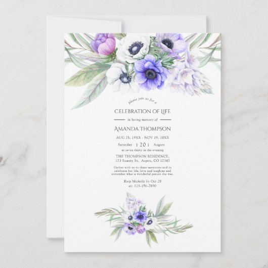 Pastel Violet Floral Celebration of Life Foto Kaart (Voorkant)