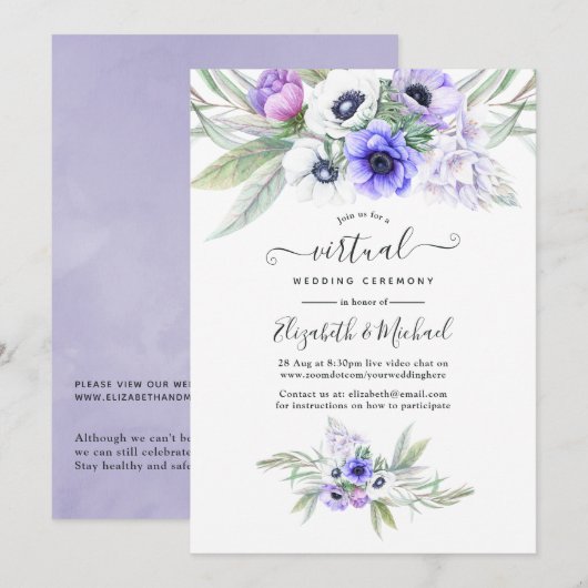 Pastel Violet Floral online virtueel huwelijk Kaart (Voorkant / Achterkant)