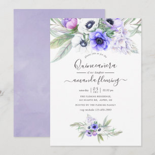Pastel Violet Floral Quinceañera Kaart