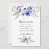 Pastel Violet Floral Quinceañera Kaart (Voorkant)