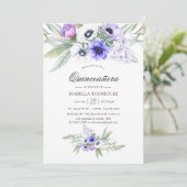 Pastel Violet Floral Quinceañera Kaart (Staand voorkant)