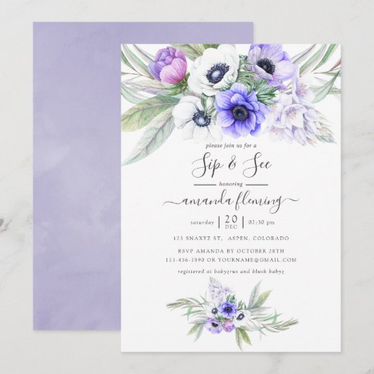 Pastel Violet Floral Sip en zie Kaart (Voorkant / Achterkant)