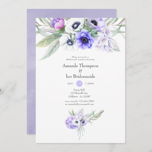 Pastel Violet Floral Weddenschap Bridesmaids Lunch Kaart (Voorkant / Achterkant)