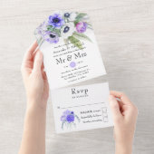 Pastel Violet Floral Wedding All In One Uitnodiging (Afscheurbaar)