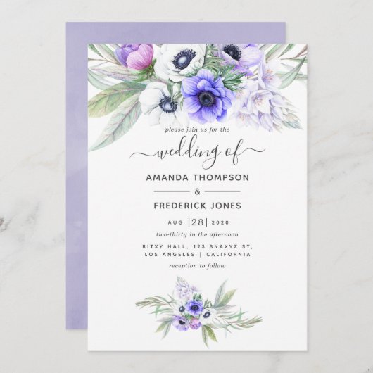Pastel Violet Floral Wedding Kaart (Voorkant / Achterkant)