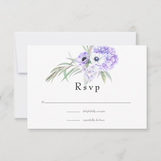 Pastel Violet Floral Wedding RSVP Kaartje (Voorkant)