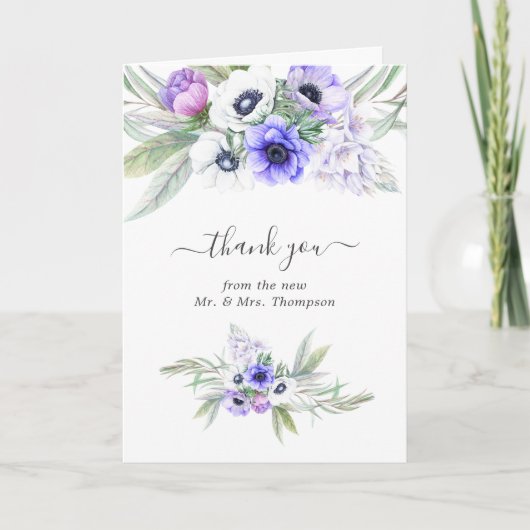 Pastel Violet Floral Weduwfoto Bedankkaart (Voorkant)